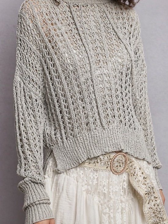 POL Sweaters - POL Openwork Knit Hooded Sweater in Gray, Size L, New
